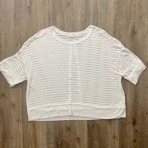 UMGEE USA Oversized Knit Top L Shirt Textured White Sheer Boxy Tunic Boho Blouse